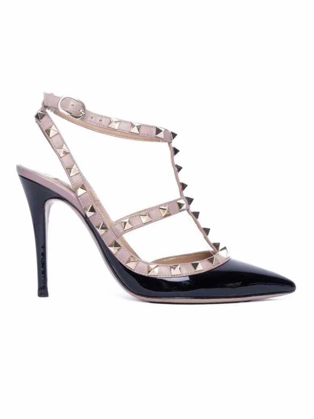 Valentino Rockstud Caged Two Toned Black Patent Leather Stiletto Heel Pumps